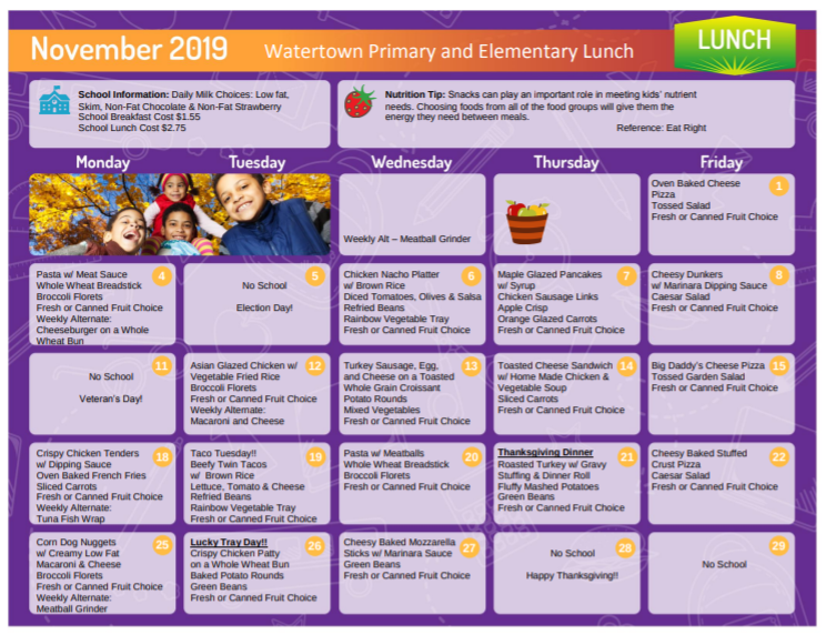 November Lunch Menu Polk Elementary School