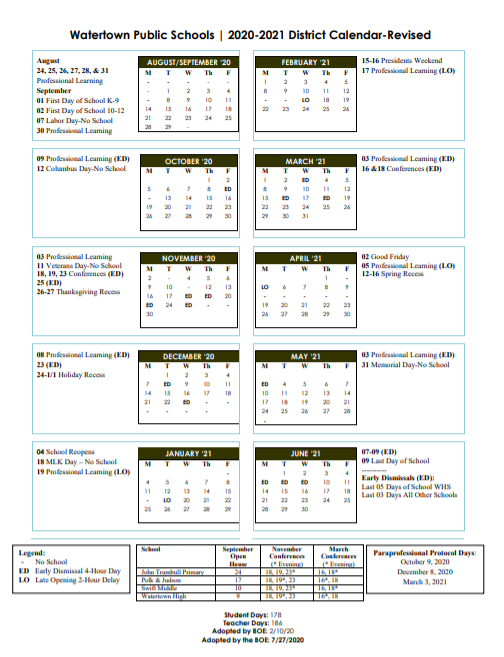 20-21 Watertown Revised Calendar